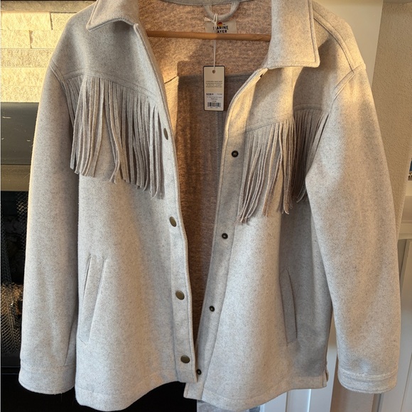Marine Layer Fallon Fringe Shirt Jacket Oatmeal Size Large NWT Limited Edition - Picture 5 of 6